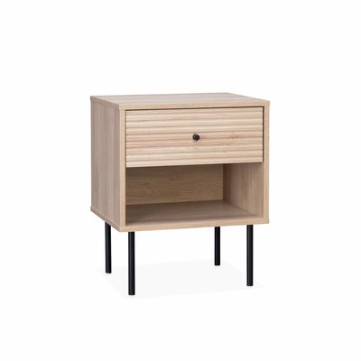 Table de chevet effet bois rainuré 1 tiroir BRAGA SWEEEK