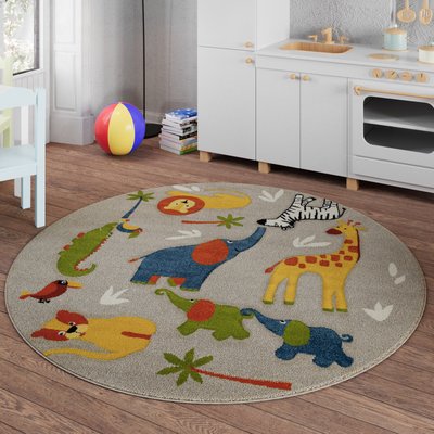 Tapis enfant rond motif animaux savane , BENNY & FRIENDS SMART KIDS