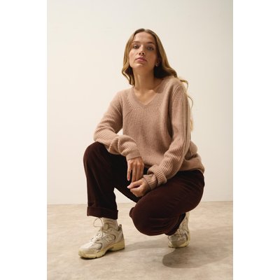 Pull Col V 4 Fils Camel Chiné Amrita JUST CASHMERE