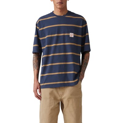 Tee-shirt coupe oversize Levi's® en coton bleu marine à rayures camel avec une poche - Taille M LEVI'S