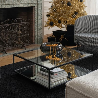 Table basse carrée en verre et métal noir L80 - ORION HELLIN, DEPUIS 1862