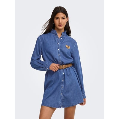 Robe en denim col mao, petit cœur poitrine ONLY