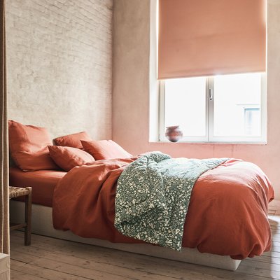 Parure de lit unie Housse de couette + 2 taies carrées, Made in France, TERRE CUITE A DEMAIN