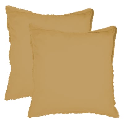 Set de 2 taies d'oreiller unies à franges, COTON LAVÉ MATT ET ROSE