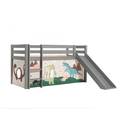 Lit Enfant Surélevé Avec Toboggan + Rideau pour lit en hauteur en 4 parties Dinos VIPACK
