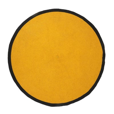 Tapis Rond Moutarde Bord Noir D120 Coton DECORATIE