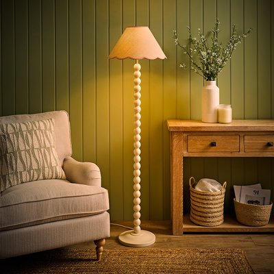 Bobbie Painted Cream Bobbin Floor Lamp with Scallop Shade SO'HOME