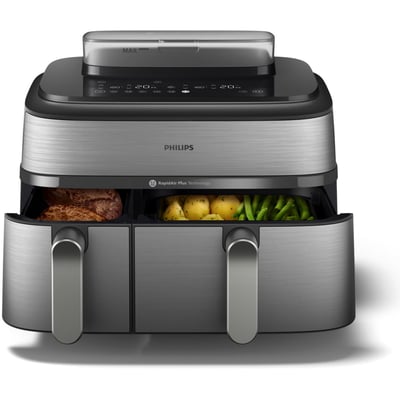 Airfryer NA555/00 friteuse sans huile double panier + vapeur Métal, Série 5000 9L (3+6L) PHILIPS