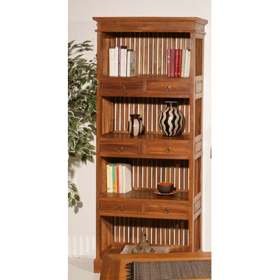 Meuble bibliothèque 4 niveaux 190cm bois teck massif 6 tiroirs BISHO PIER IMPORT