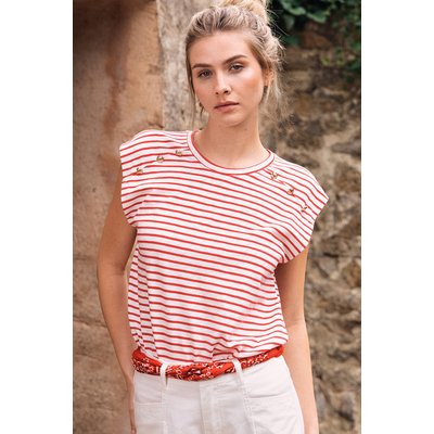 T-shirt marinière en coton avec boutons dorés MOLLY BRACKEN
