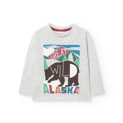 T-shirt en coton avec dessin devant et manches longues BOBOLI