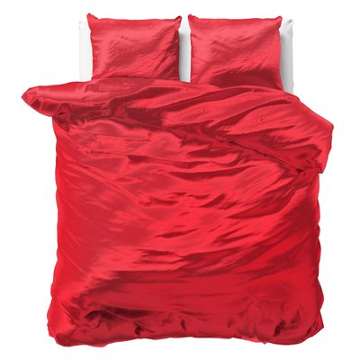 Glamour Déco - Parure de Lit Satin Rouge - Housse De Couette Taie D'oreiller SATINE