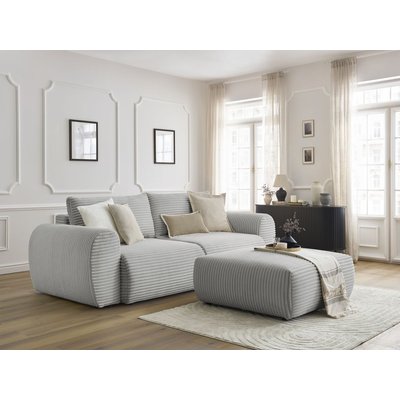 Canapé droit convertible 4 places en gros côtelé doux avec pouf, LUCIEN BOBOCHIC