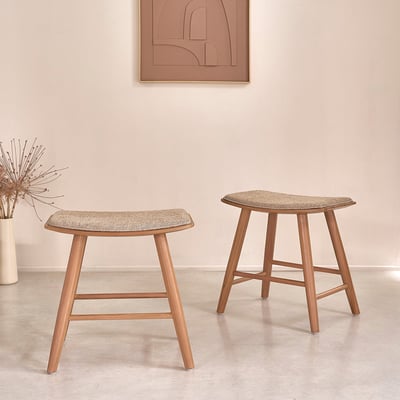 Lot de 2 tabourets en teck massif et velours  AMBRE BERAH GETAH