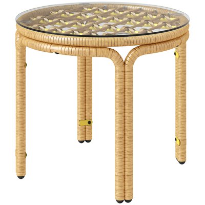 Table d'appoint ronde de jardin résine tressée effet naturel OUTSUNNY