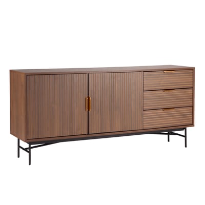 Buffet 2 portes et 3 tiroirs en mélaminé et acier 160 cm, GABIN OVIALA