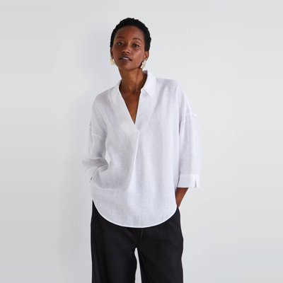 Blouse manches trois quarts unie en lin MONOPRIX