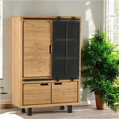 Buffet vitrine pin brossé 4 portes IASI PIER IMPORT