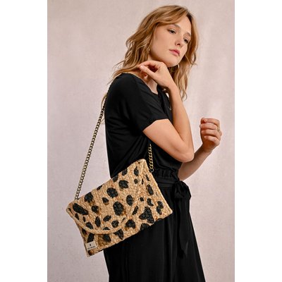 Pochette à clip en paille motif léopard MOLLY BRACKEN