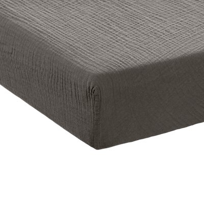 Drap housse gaze de coton 2-en-1 INFINI CARRE BLANC