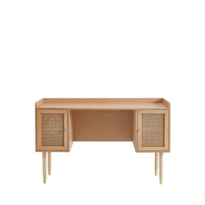 Bureau 2 portes en bois et cannage L130cm - BOMBONG DRAWER