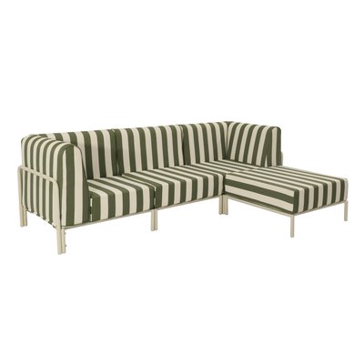 Salon de jardin modulable rayé 4 places avec 1 chauffeuse, 2 fauteuils d'angle et un pouf, PATIO OVIALA
