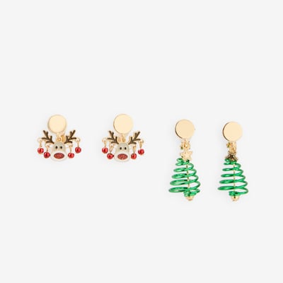 Boucles d'oreilles clips - Set x2 boucles d'oreilles sapin et reine de Noël BALABOOSTE