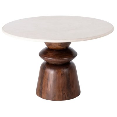 Table à manger design ronde bois et marbre 120x120x76cm WADIGA