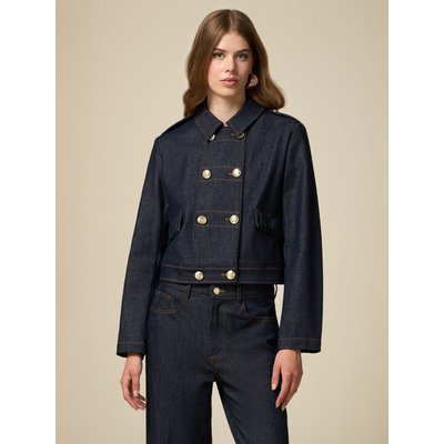 Blouson en denim de coton stretch bleu foncé rinse OLTRE