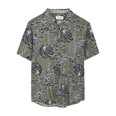 Chemise kaki à coupe droite ornée d'un motif végétal oversize TEDDY SMITH