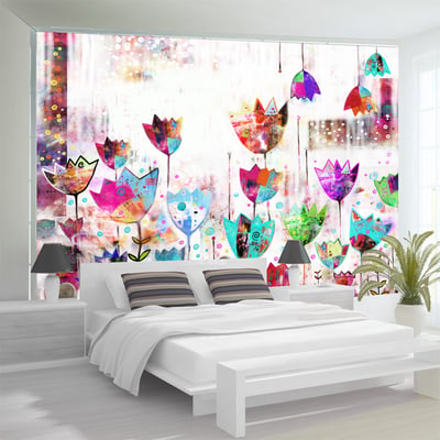 Papier peint intissé panoramique Fleurs Colorful tulips EDEN