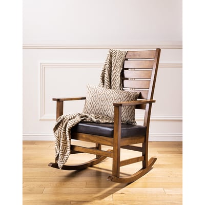 Brackstone Hevea Wood and Leather Rocking Chair SO'HOME