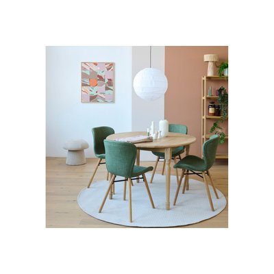 Table ronde extensible pieds tournés D115 + 4 chaises tissu - VICTORIA HELLIN, DEPUIS 1862