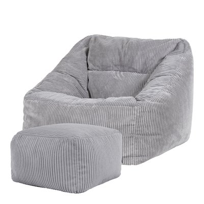 Pouf fauteuil et son repose-pied carré velours côtelé Oeko-Tex® - MORGAN ICON