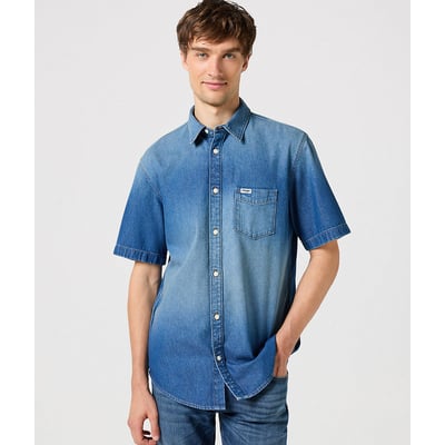 Chemise Western Wrangler Homme Taille L - Manches Courtes, Boutons Nacre, Blanc à Rayures, Style Cowboy Occasion