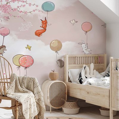 Papier peint enfant animaux en ballon HEXOA