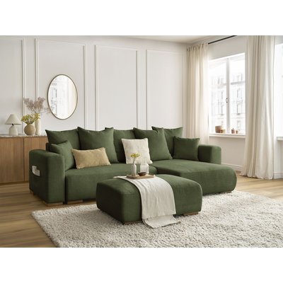Canapé d'angle convertible 5 places en tissu chiné avec pouf, SIDONIE BOBOCHIC
