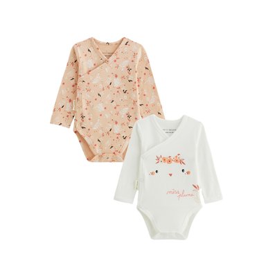 Lot de 2 bodies bébé manches longues ouverture croisée Miss Plume PETIT BEGUIN