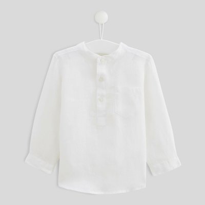 Chemise col tunisien unie en lin MONOPRIX
