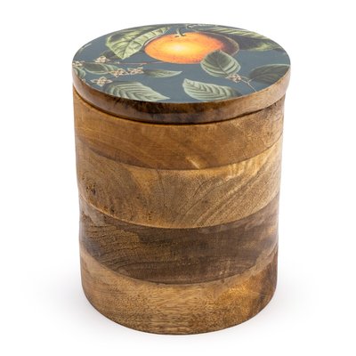 Large Orange Blossom Green Storage Canister in Mango Wood SO'HOME