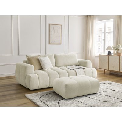 Canapé droit convertible 3 places en tissu lisse avec pouf, FUJI BOBOCHIC
