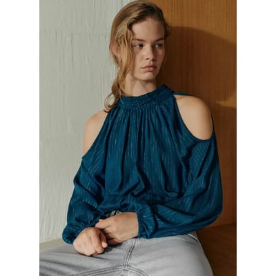 Blouse à col halter rayée en fil métallisé MANGO TEEN