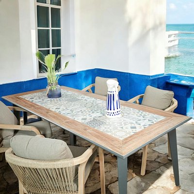 Table de jardin en céramique décor carreaux de ciment GRENADE PIER IMPORT