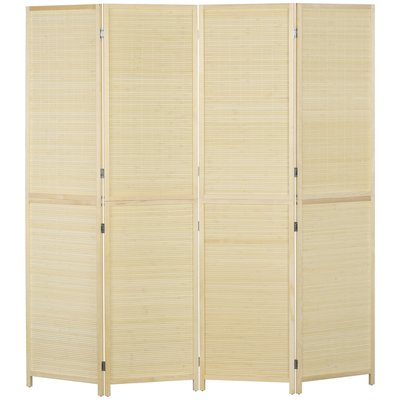 Paravent séparateur de pièce 4 panneaux pliables dim. 180L x 180H cm bois de bambou HOMCOM