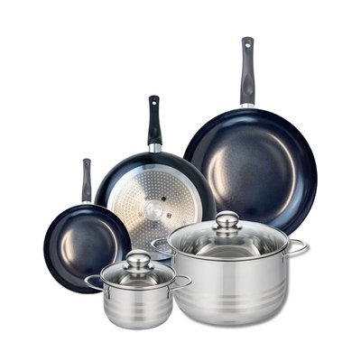 Set de 3 poêles 20, 28 et 32 cm et 2 faitouts Prima Brillant ELO