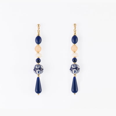 Boucles d'oreilles longues perles fantaisie bleu BALABOOSTE