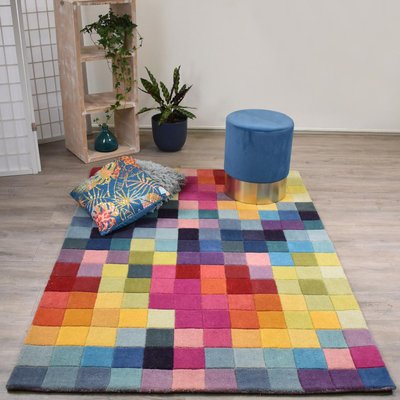 Tapis salon et chambre fait main en laine motif damier AXEL UN AMOUR DE TAPIS