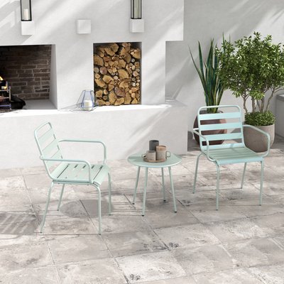 Salon de jardin bistro 2 places empilables acier thermolaqué OUTSUNNY