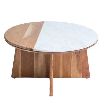 Table basse ronde en bois d'acacia et marbre  HOMÈRE MADE IN MEUBLES 