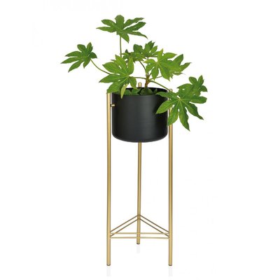 Cache-pot sur Pied en Métal Doré et Pot Noir - Hauteur 80cm WADIGA